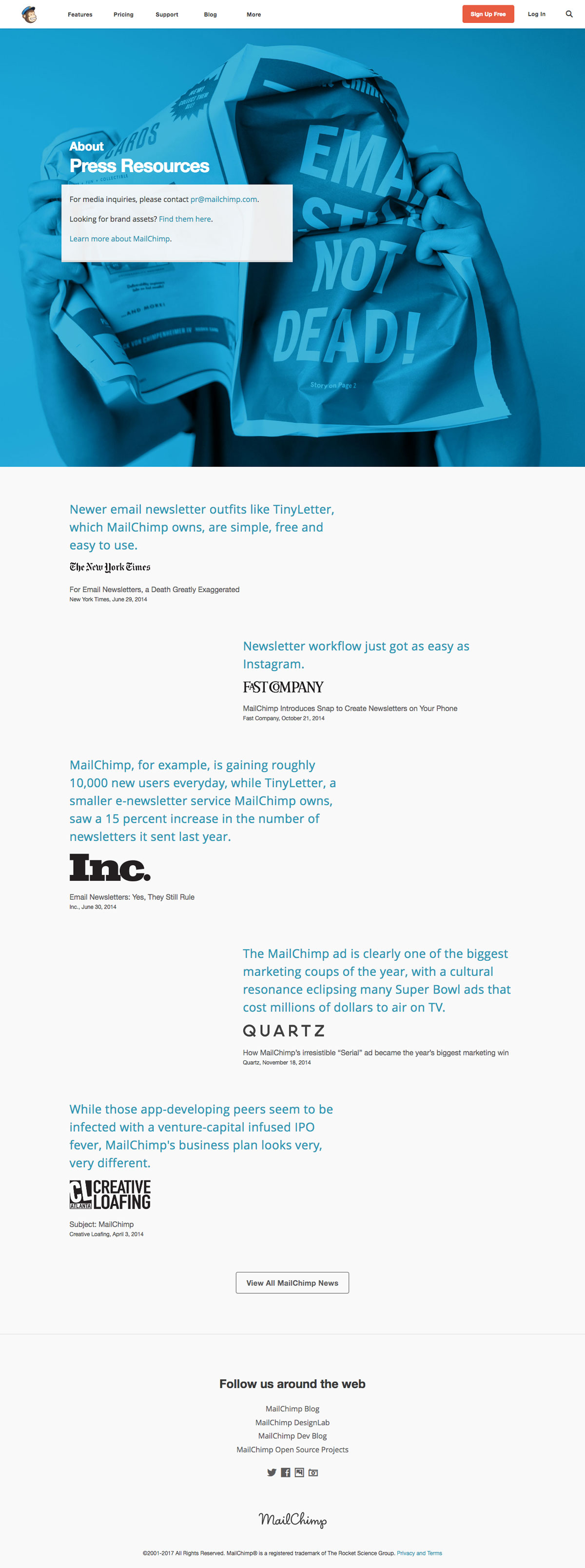 Screenshot of the MailChimp Press Resources website