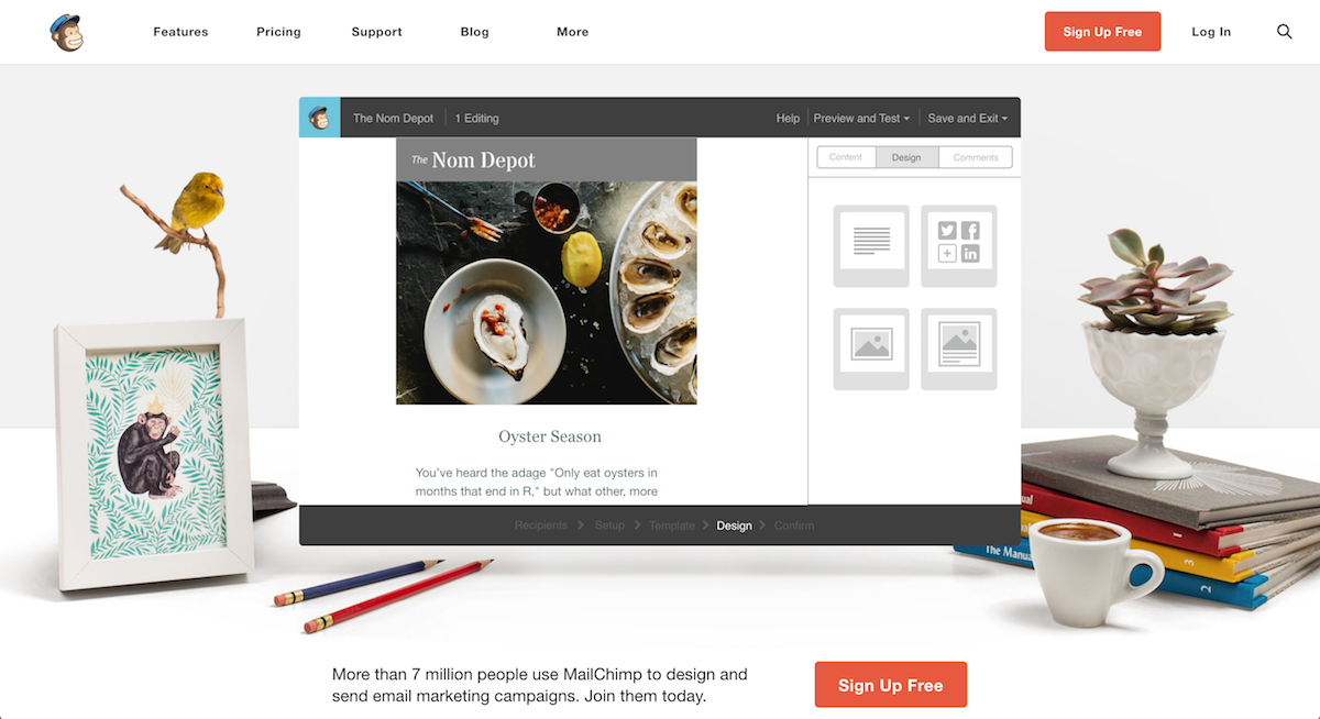 Screenshot of the Nom Depot brand on the main MailChimp website